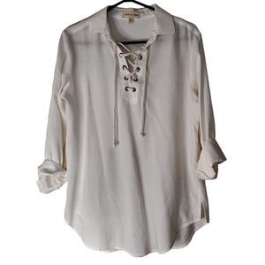 Anthropologie Cloth & Stone white lace up yoke shirt S